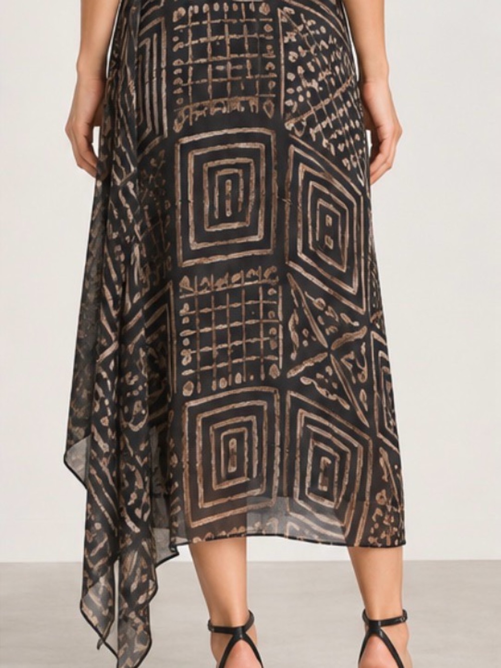 Lauren Ralph Lauren Black and Brown Asymmetrical Skirt 100% silk - Picture 2 of 4